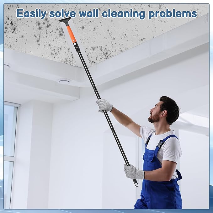 Floor Scraper Long Handle, 20 Floor Scraper Blades 4 Inch, 3 Pcs Wire Brush 1 Pcs Razor Blade Scraper Tool for Deep Cleaning Glass Wall Gum Paint Tile Glue Linoleum