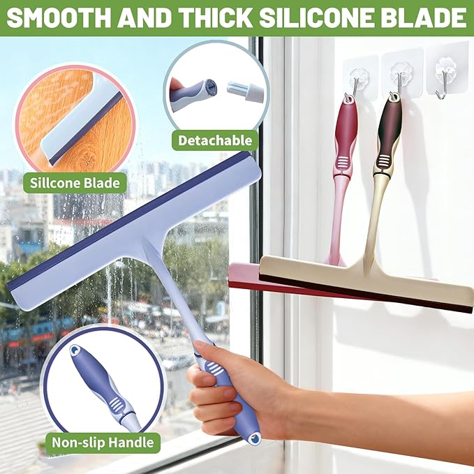 ENGZWHUAN Hanging Rubber Squeegee with Hook, Multipurpose Shower Squeegee for Glass Doors (Premium Version)