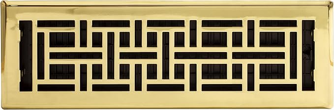 Decor Grates AJH414 Oriental Steel Plated Floor Register 4x14 Inches , 1-Pack, Bright Brass Finish