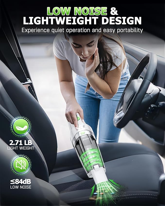 AHNR Handheld Vacuum Cordless, 16000PA Powerful Suction Hand Held Vacuum Dust Busters Cordless Rechargeable with LED Light & 2 HEPA Filters, Portable Car Vacuum Cleaner High Power for Car Home Office