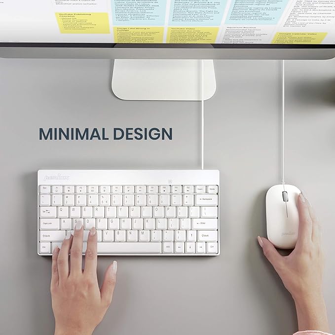Perixx PERIDUO-212W, Wired Mini Keyboard and Mouse Set, USB Connection, White, US English Layout
