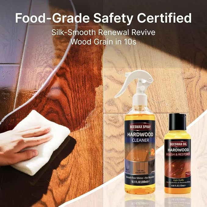 Furniture Polish Kit: Wood Cleaner Spray & Nourishing Care Oil – For Floors, Kitchen Tables, Desks & All Home Wood Furniture (300ml+120g)