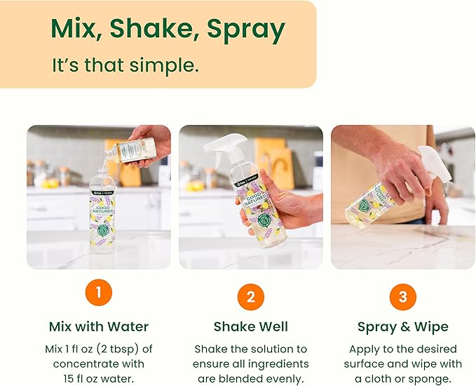 Good Natured Brand All-Purpose Cleaner Concentrate | Multi-Surface Cleaner | Natural Orange Essential Oil | Multipurpose Cleaner Concentrate All Surfaces | Orange | 8oz makes 128oz