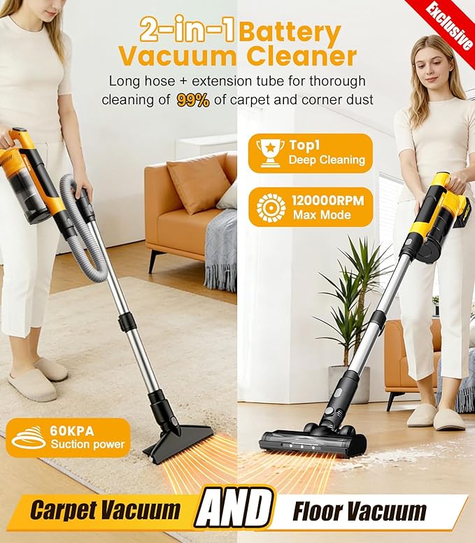 qimedo 8000mAh Battery Vacuum Cleaner Cordless V2, 700W Best Vacuum Cleaners for Carpet, 7 in 1 Electric Stick Vacuum for Home, Hardwood Floor Vacuum for Pet Hair/Dorm