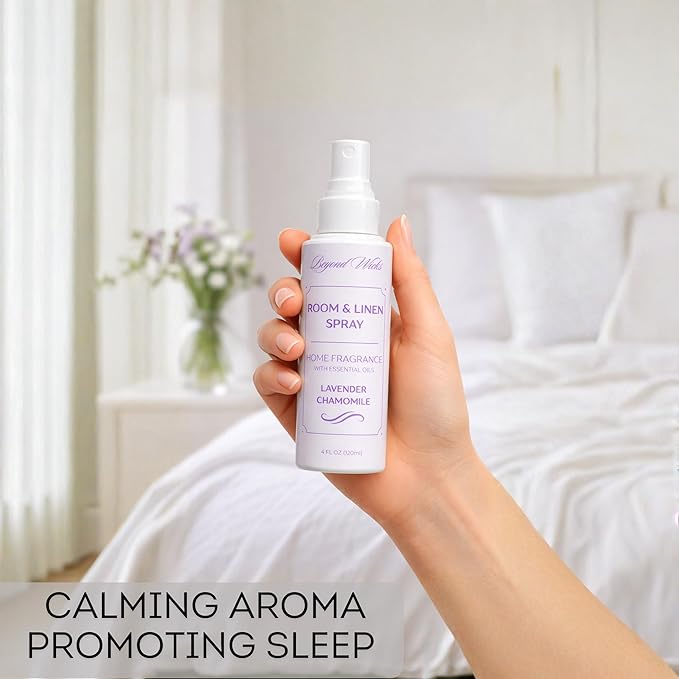 Room & Linen Spray - Lavender Chamomile Scent - Fabric and Air Freshener for Bedding, Sheets, and Home - Fine Mist Spray Bottle - 120 ml (4 fl oz) by Beyond Wicks