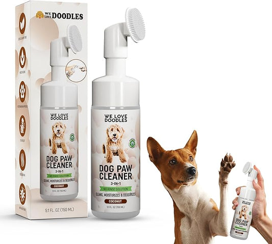 No-Rinse Dog Paw Cleaner with Built-in Silicone Bristle Brush | 3-in-1 Dirty Paw Washer Foaming Foot Cleaner for Muddy Pet Dogs & Cats | Gentle Moisturizing Waterless Shampoo - Coconut | 5 fl oz