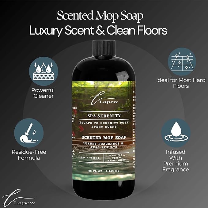 Luxury Floor Cleaner, Scented Mop Soap Concentrate | Hard Floor Cleaner for Tile, Vinyl, Laminate, LVP & Sealed Hardwood | Low-Foam, Streak-Free | 36 oz | Spa Serenity