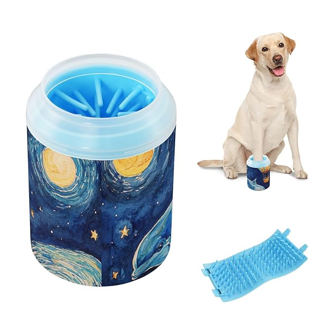 Dog Paw Cleaner Cups for Dogs Pets Foot Washer Paw Scrubber for Medium Small Dogs Cats Cleaning Cup Dolphins Air Ballon Starry Sky Blue