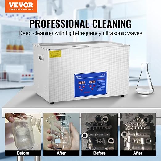 VEVOR 30L Ultrasonic Cleaning Machine, 40kHz Stainless Steel Jewelry Cleaner with Digital Timer & Heater -Iedal for Wrenches, Screwdrivers, Industrial Parts Cleaning, FCC/CE/RoHS Certified