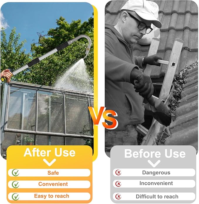 Gutter Cleaning Tools from The Ground, 24FT Reach Rain Cleaner with Bendable Wand and Quick Connect Adapter for Garden Hose