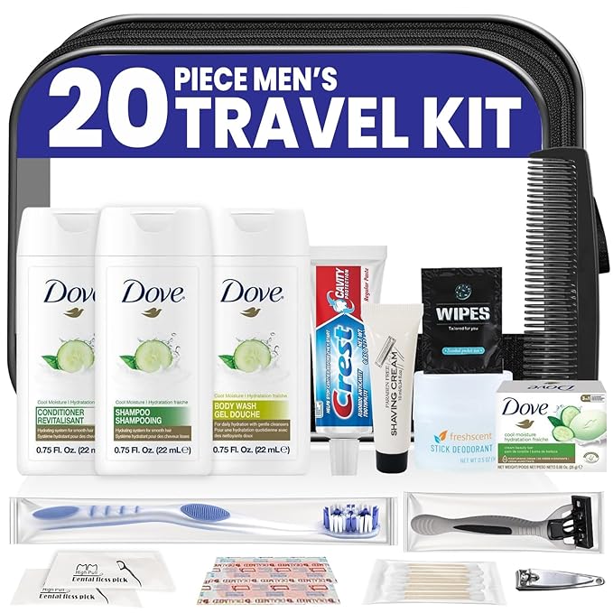 TrekTote 20 Piece Unisex Travel Hygiene Kit with Toiletries & Personal Care Essentials, TSA-Compliant, Individual and Bulk Packs Available