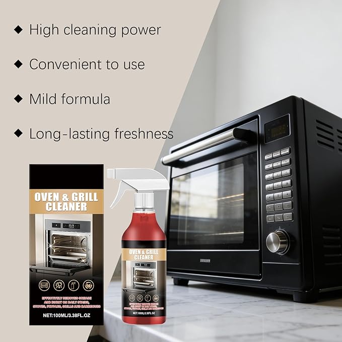 Oven Cleaner Spray Heavy Duty, Deep Cleaning Formula for Kitchen Appliances, Cleans and Degreases BBQ Cooking Grates and Racks, and Grill Cleaner for Microwave, Air fryer, Ovens, Grills, 100ML
