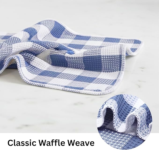 PurpleEssences Waffle Weave Plaid Dish Cloths, 100% Cotton, 12x12 Inch, Soft Absorbent Quick Drying Buffalo Check Dish Rags for Kitchen, 8 Pack, Christmas Holiday Winter - Smoky Grey and White