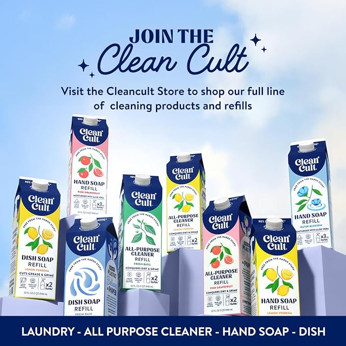 Cleancult Dish Soap Liquid Refills - Plant Based Cleaning Power - Cuts Grease & Grime - Free of Harsh Chemicals - Uses 90% Less Plastic - Mandarin Peel - 32 oz/3 Pack