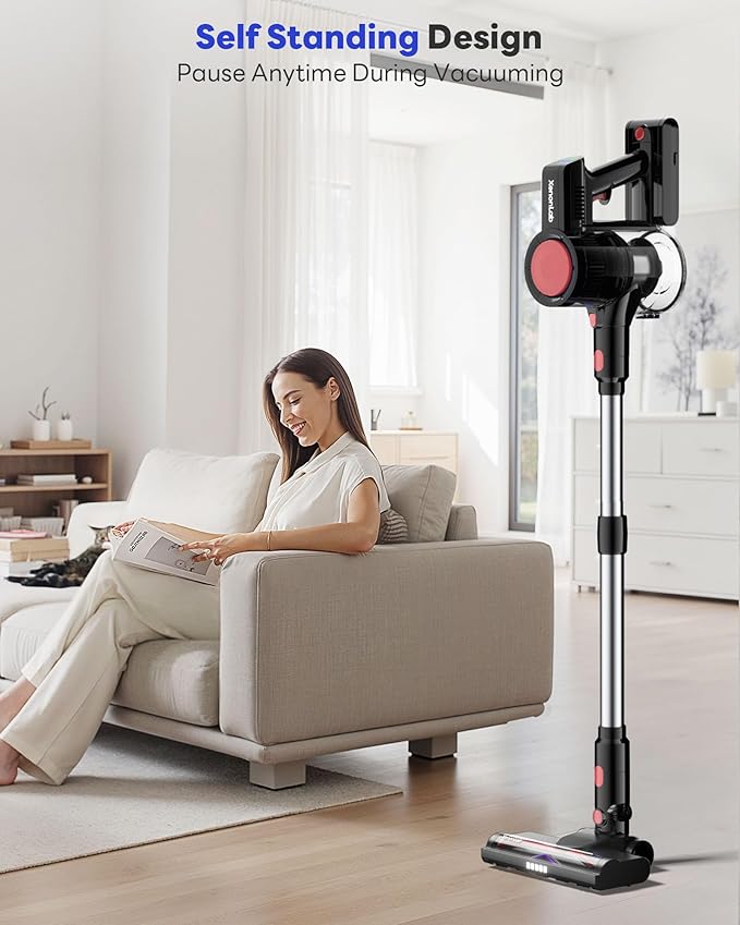 Cordless Vacuum Cleaner, 45KPA Stick Vacuum Cleaners for Home with Up to 45 Mins Runtime, 6-in-1 Rechargeable Lightweight Vacuum with Powerful Suction for Carpets, Pet Hair, Hardwood Floors