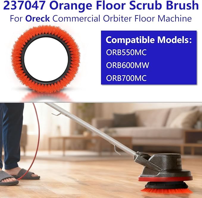 2 Pack 237047 Orange Commercial Tile and Resilient Floor Scrub Brush Replacement for Oreck Commercial ORB550MC, ORB600MW and ORB700MC Floor Machines, Heavy-Duty Brush, 10.5 in. Diameter