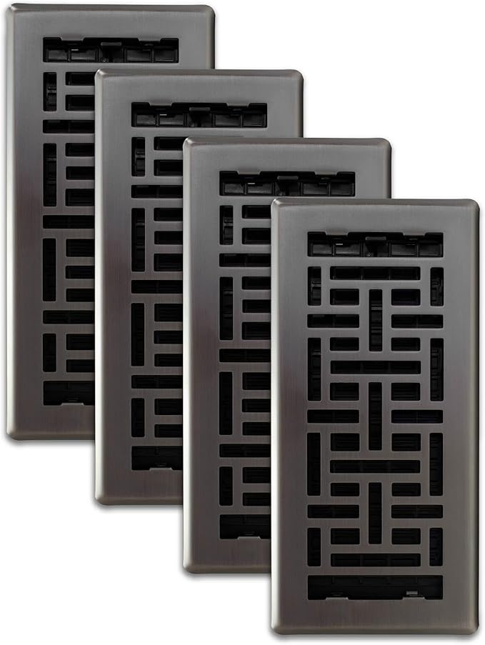 Decor Grates (4-Pack) AJH410-GM Oriental Floor Register, 4x10 Inches, Gun Metal Finish