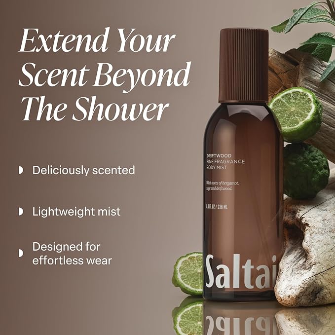 Saltair Body Mist 2 Pack – Fine Fragrance, Lightweight Body Spray Mist with Driftwood Scent. Long Lasting Perfume Mist – 2x 8oz Bottles