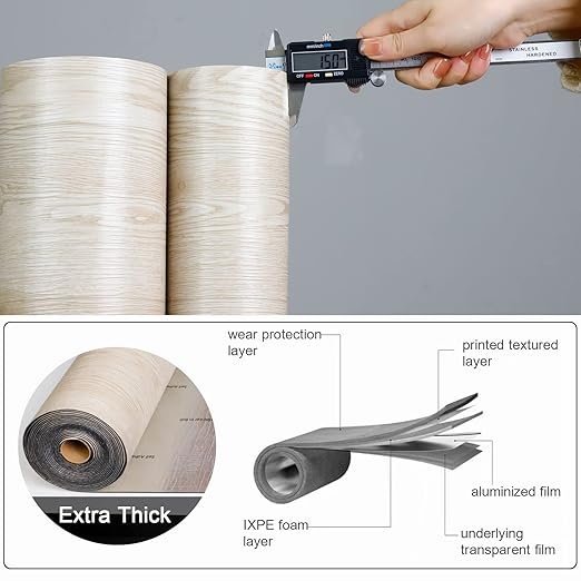 Oxdigi Peel and Stick Vinyl Flooring Roll 23"x 196"/32 Sq.Ft, Thicken Self Adhesive Vinyl Floor Tiles Wood Plank Flooring Waterproof Wear-Resistant for Any Room, Easy DIY Floor Coverings, Light Wood