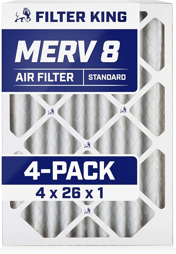 Filter King 4x26x1 Air Filter | 4-PACK | MERV 8 HVAC Pleated A/C Furnace Filters | MADE IN USA | Actual Size: 4 x 26 x .75"