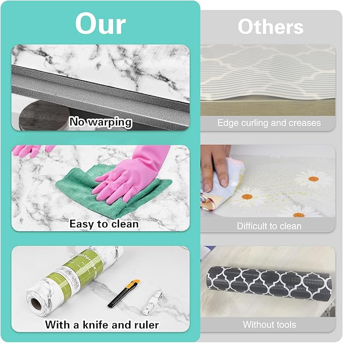 Drawer and Shelf Liner for Kitchen Cabinet,Non-Adhesive Cabinet Liner 24in x 30FT,Waterproof Shelf Paper Non-Slip Mats Cupboard Liners Contact Protect Dresser/Shelves/Table-Marble