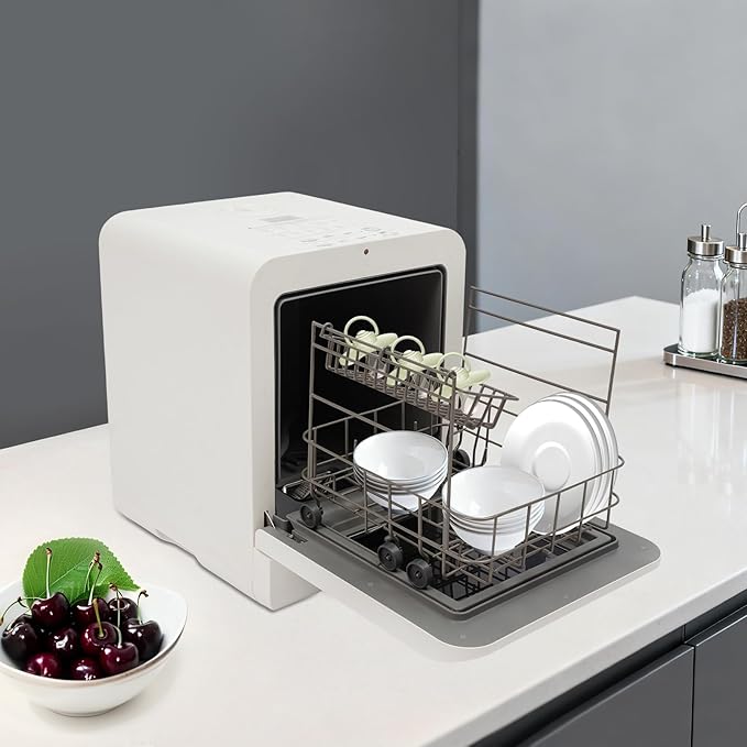 Countertop Dishwasher 800W Portable Compact Dishwasher with LED Display, 3 Wash Modes, 4L/135oz Water Consumption, Dual Water Supply, 360° Washing Dish Washer for Dorm, Apartment, RV 110V
