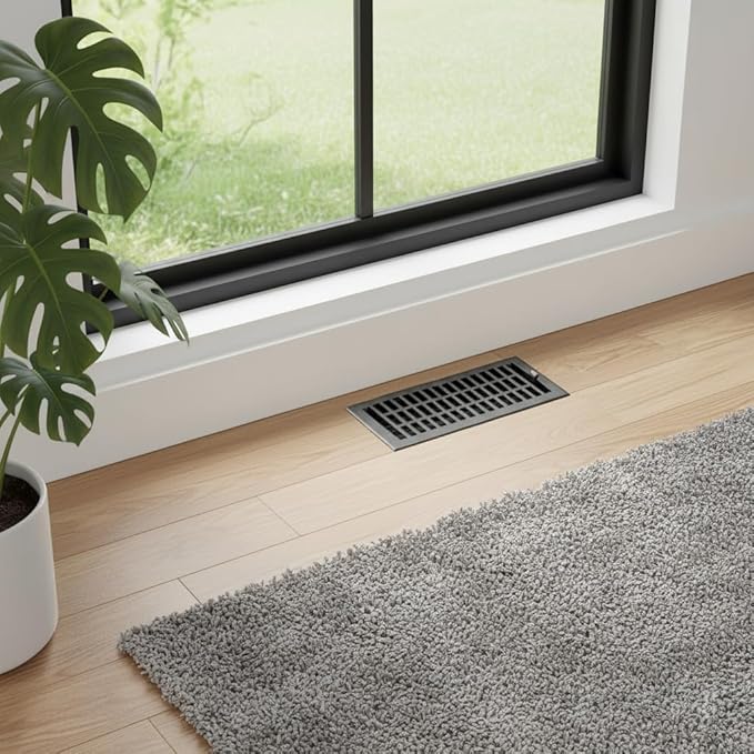 Empire Register Co, Steel Floor Register - 4x10 inch, Modern Contemporary Design, Textured Black Finish, Heavy Duty Walkable Steel Vents, Metal Damper Attached Air Vents for Home Floor only