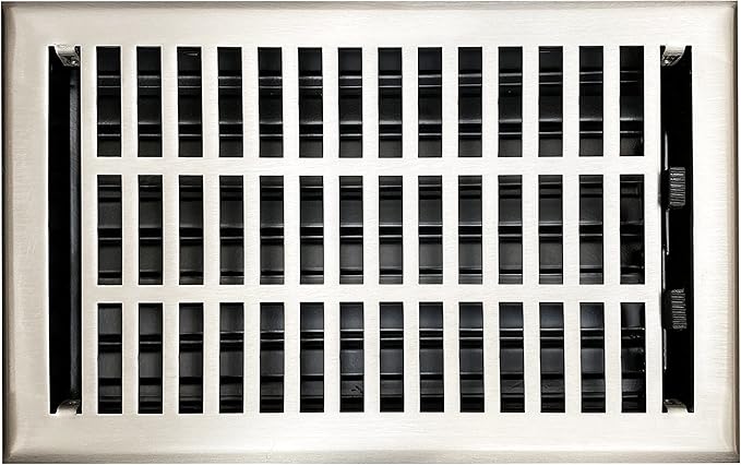 Empire Register Co, Vent Cover - 6x10 inch, Modern Contemporary Design, Brushed Nickel Finish, Heavy Duty Floor Vent Covers, Metal Damper Attached Vent Covers for Home Floor only