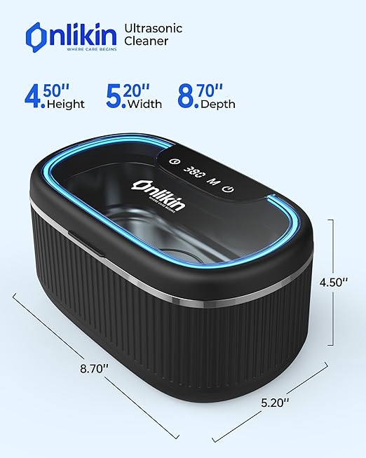 35W Ultrasonic Jewelry Cleaner, 45KHz Retainer Cleaner for Jewelry, 5 Timer & 3 Power Modes, Eyeglasses, Rings, Watch Strap, Dentures - 20oz, 304 Stainless Steel Tank, Quiet <38dB (Black)
