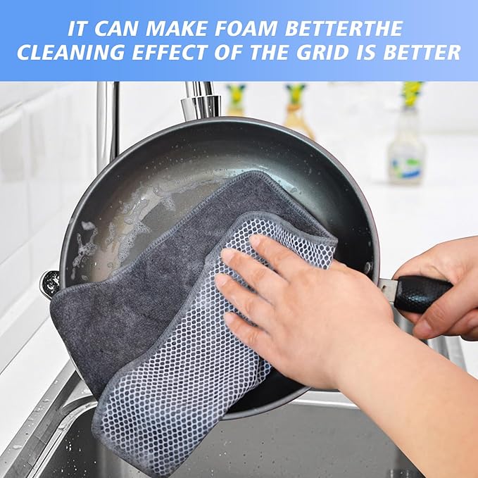 KinHwa Kitchen Washcloths for Dishes Absorbent Microfiber Dish Cloths Quick Dry Dish Rags with Poly Scour Scrub Side Ideal for Kitchen Cleaning (Mixing Colors #2, 9inchx9inch 9 Pack)