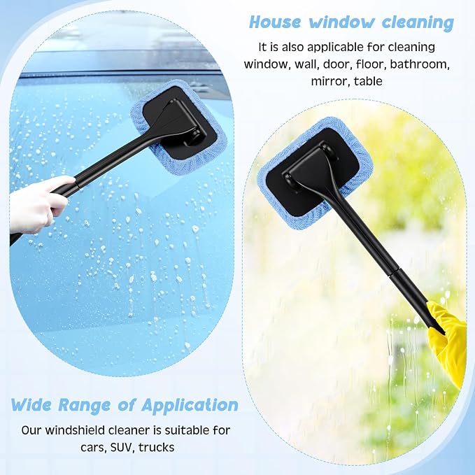 8 Pcs Car Windshield Cleaner Tool Kit with Removable Handle, Microfiber Towel Pads, Brush, Empty Spray Bottle for Auto Glass Wiper Suvs Rvs & Home Windows(Light Blue)