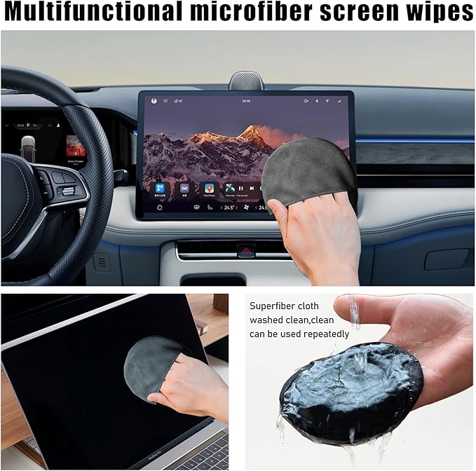 Car Screen Cleaner, 4.33"×4.33" Microfiber Auto Screen Cleaning Pad, Foldable Touch Screen Cleaner Cloth for Vehicle Dashboard LCD Display, Interior Car Accessories (Round, 2PCS)