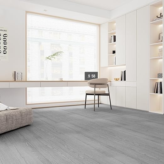 3D Peel and Stick Floor Tile Vinyl Roll Wood Plank Sticker 15.75"x 79"/8.6 Sq.Ft, for Home Apartment Room Self Adhesive Easy DIY Removable Waterproof Thicken Floor Covering Gray Wood