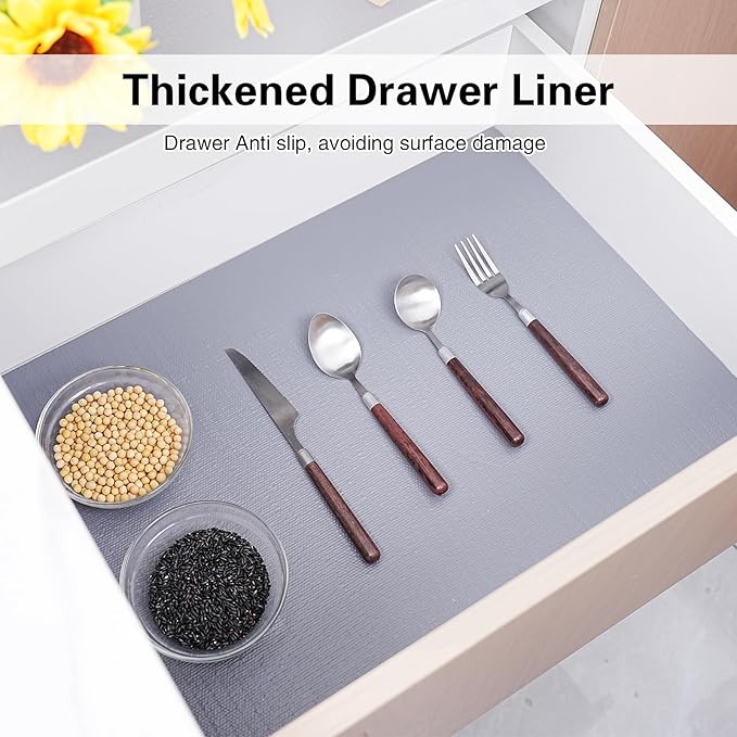 Drawer and Shelf Liner for Kitchen Cabinet,Non-Adhesive Cabinet Liner 18in x 20FT,Waterproof Shelf Paper Non-Slip Mats Cupboard Liners Contact Protect Dresser/Shelves/Table-Grey