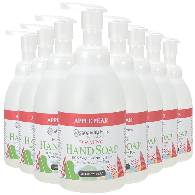 Ginger Lily Farms Botanicals All-Purpose Foaming Hand Soap Refill, 100% Vegan & Cruelty-Free, Apple Pear Scent, 20 Fl Oz (Pack of 8)