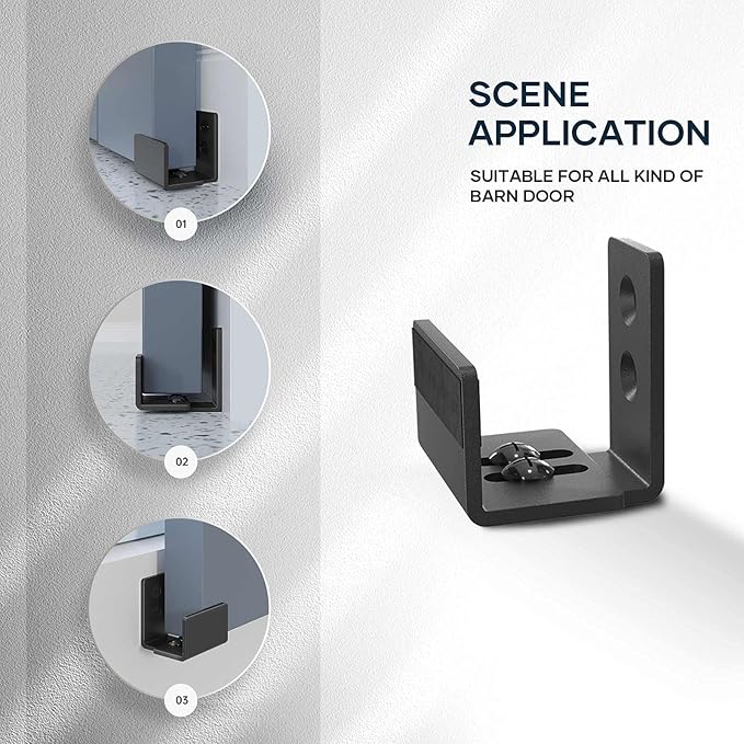 EaseLife Sliding Barn Door Bottom Floor Guide,U Shape,Flexible Adjustable Fit Distance,Flush Flat Bottom Design,Wall Mount System,for Door & Cabinet,Black,2 Pack