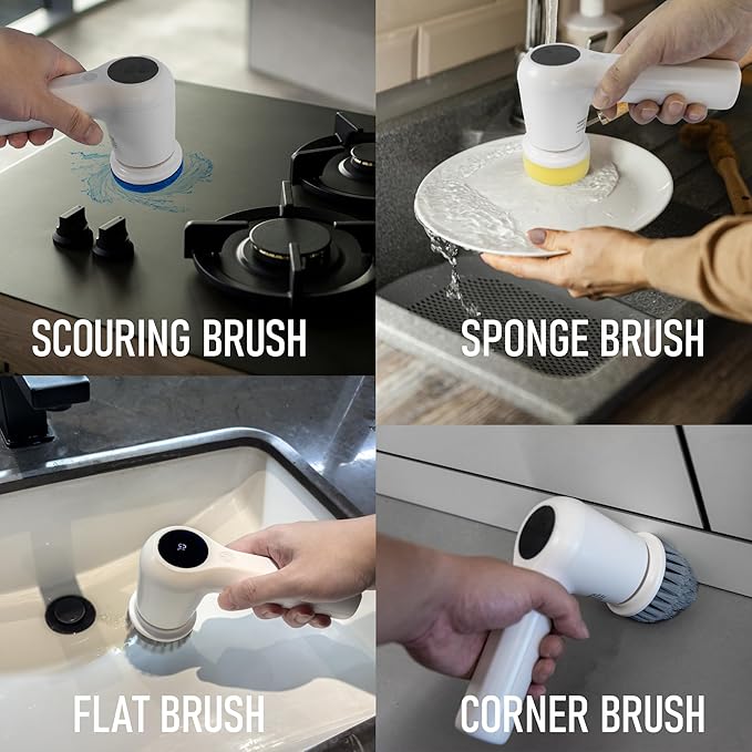 Electric Spin Scrubber,Cordless Cleaning Brush for Home, IPX7 Waterproof with 5 Replaceable Brush Heads