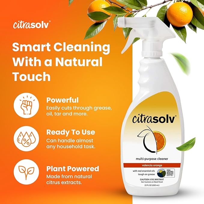 Citra Solv All Purpose Cleaning Spray – Powerful Citrus Degreaser for Kitchen & Bathroom, Multi-Surface Cleaner, No Harsh Chemicals, Valencia Orange 22oz (Pack of 3)