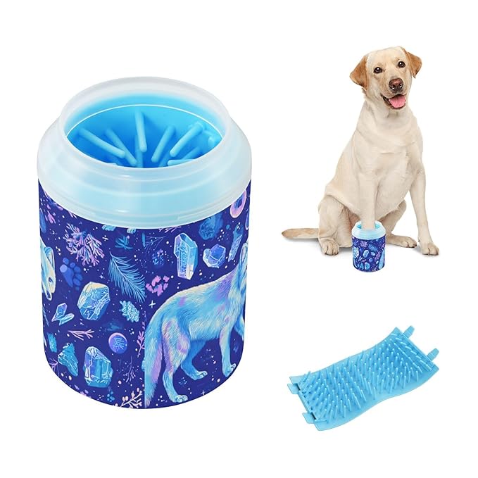 Dog Paw Cleaner Cups for Dogs Pet Foot Washer Paw Scrubber for Medium Small Large Dogs Cats Cleaning Cup Blue Foxes Crystals Plants