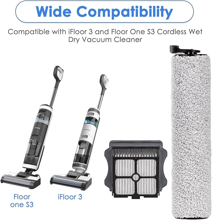 (7 Pieces) Replacement Brush Rollers and HEPA Filters Compatible with Tineco Floor One S3/ iFloor 3 Cordless Wet Dry Vacuum Cleaner, Replacement Parts Accessories Kit, 3 Brush Rollers, 4 HEPA Filters
