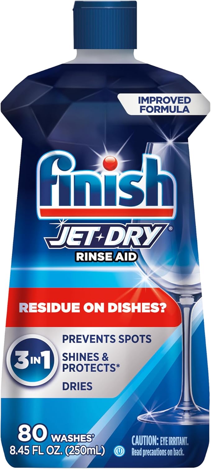 Finish Jet-Dry Dishwasher Rinse Aid, Compatible with Dishwasher Detergent, Prevents Spots & Residues, Dries, Shine & Protects, 8.45 oz, 80 Washes.