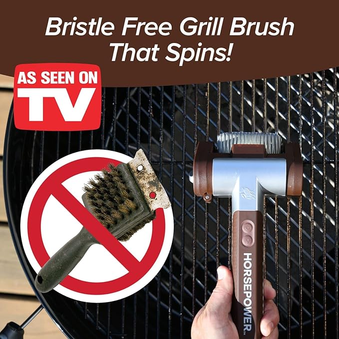 HorsePower Giddy Up Grill Cleaner AS SEEN ON TV! – Cordless, Rechargeable BBQ Tool with 350 RPM Stainless Roller, LED Light – Patents Pending – From BulbHead, a Family-Owned American Brand (Pack of 2)