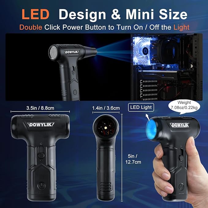 Compressed Air Duster, 220,000RPM Strong Compressed Air, Brushless Canned Air Duster for Computer with LED, 3 Speed Speed Mini Blower Air Blower for Car, Computer, Keyboard