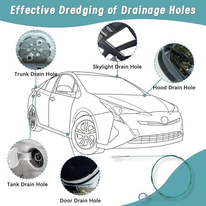 4Pcs Auto Sunroof Drain Cleaning Tools, 118/59 Inch Flexible Brush Long Pipe Cleaners, Tube Cleaning Brush Slim Dredging Tool for Car, Refrigerator, Sewer and Other Holes