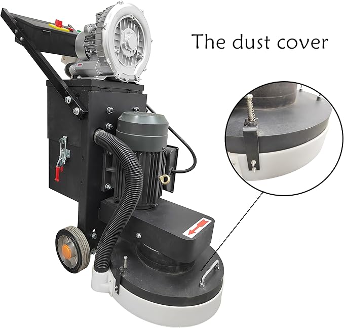 TECHTONGDA Concrete Floor Grinder Polisher 5-Head Grinding Base 14.9in Grinding Width 20L(4.399Gal) Dust Collection Box for Construction Sites Industrial Workshops Garage 220v/4kW