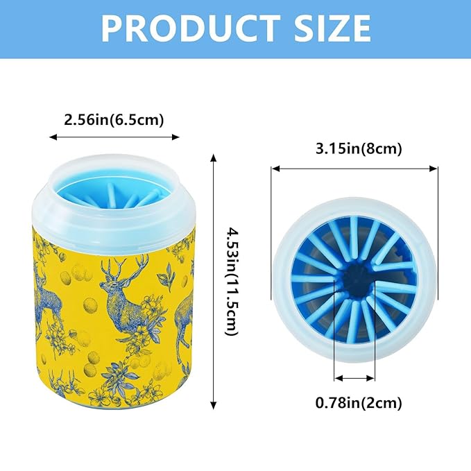 Dog Paw Cleaner Cups for Dogs Pet Foot Washer Paw Scrubber for Medium Small Large Dogs Cats Cleaning Cup Yellow Deer Flowers Round Fruits