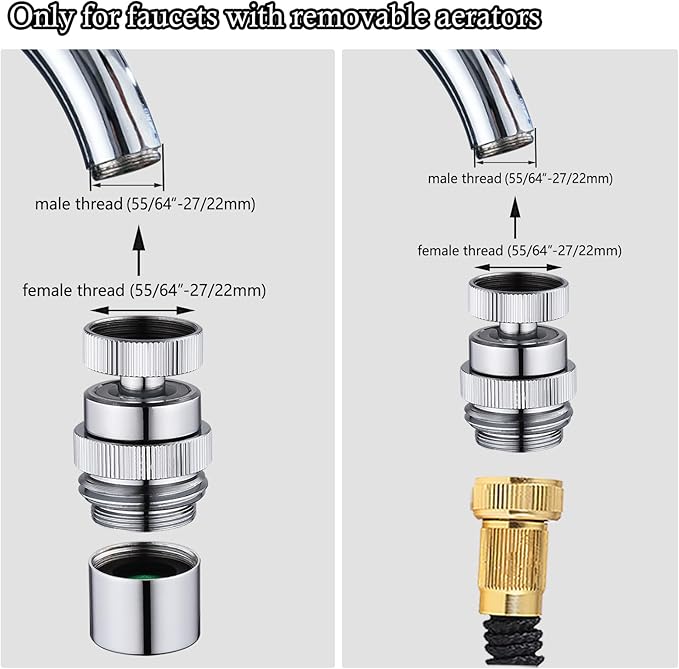Faucet Adapter with Aerator, Sink Faucet to Garden Hose Adapter, Kitchen/Bathroom Fuacet Adapter to Garden Hose, Sink Hose Attachment for Faucet Adapter Connector, Chrome