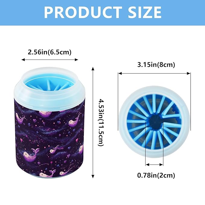 Dog Paw Cleaner Cups for Dogs Pets Foot Washer Paw Scrubber for Medium Small Cats Dogs Cute Cleaning Cup Purple Whales Hearts Stars