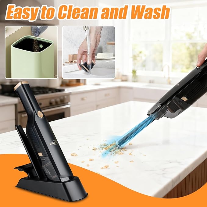 Handheld Vacuum Cordless, 15KPA High Power Suction, USB Quick Charge, Car Vacuum Cleaner with Storage Dock, Lightweight Rechargeable Dust Buster with Crevice Tool & Pet Brush Hand Vac for Home, Black