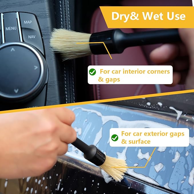 Gven Car Cleaning Detailing Brush kit Car Cleaning Gel Interior Cleaning Supplies Brush Set Air Vent Duster & Soft Dust Remover Wheel Brush Interior Cleaner Tool Car Accessories for Women Men (5 in